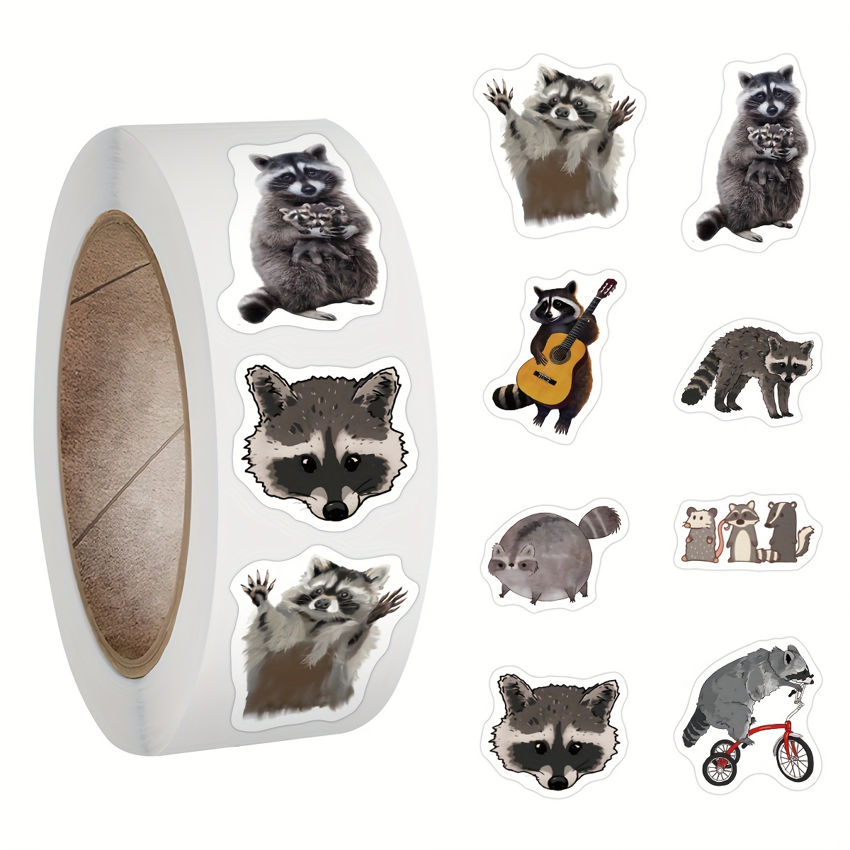 

500pcs Raccoon Stickers Roll, Cute Kawaii Sticker Pack, Hydroflask Laptop, Phone, Skateboard, Guitar, Helmet, Bike Déco