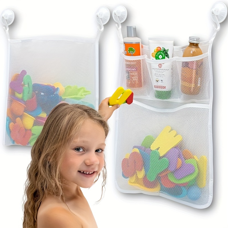 Red de juguetes de baño de 18 x 16 pulgadas, soporte para juguetes de baño  para niños, bolsa de malla para juguetes de baño, organizador de