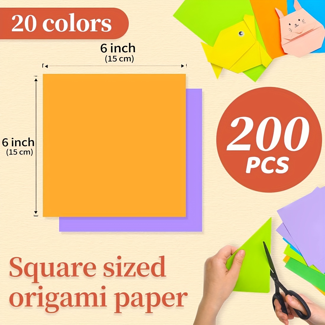 Carta origami 200 fogli carta origami fronte/retro carta kraft colorata per  bambini adulti 15 x 15 cm/6 pollici 20 colori carta pieghevole origami per