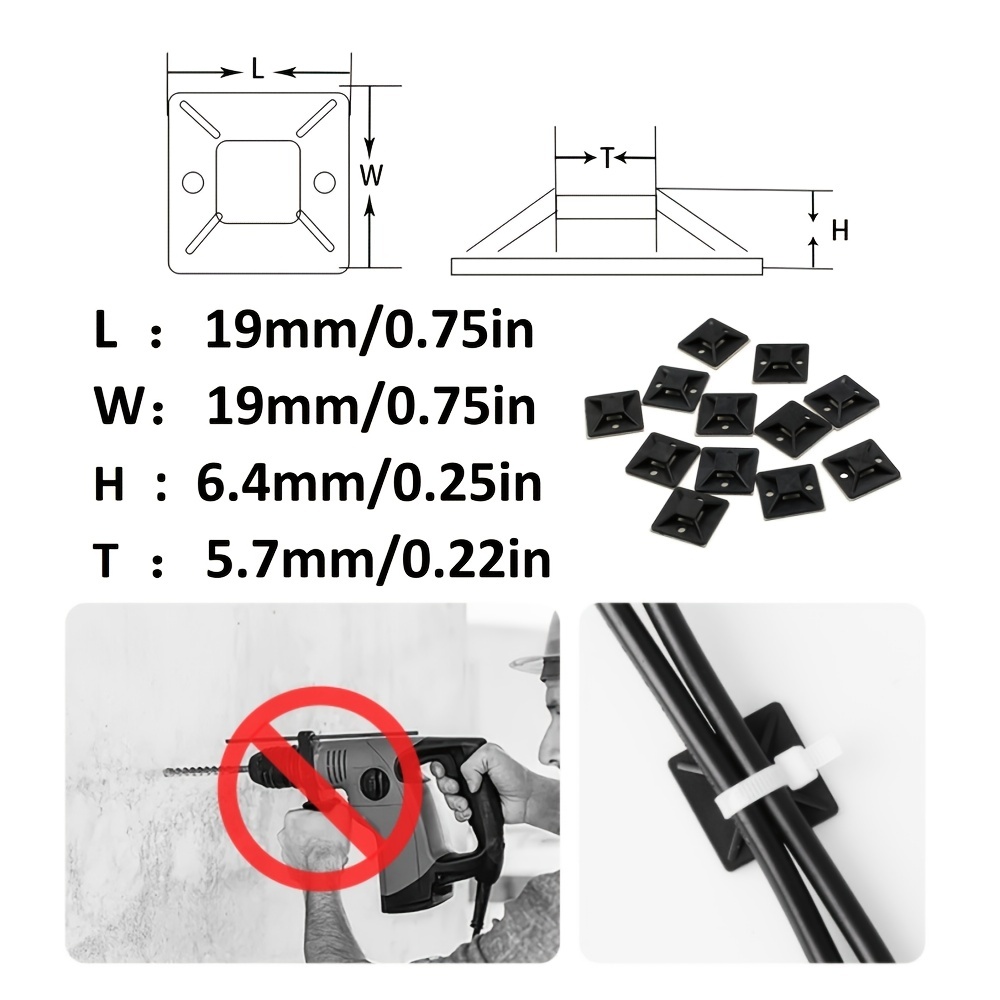 Zip Tie Mount Square Adhesive Cable Ties For Wire Clips - Temu