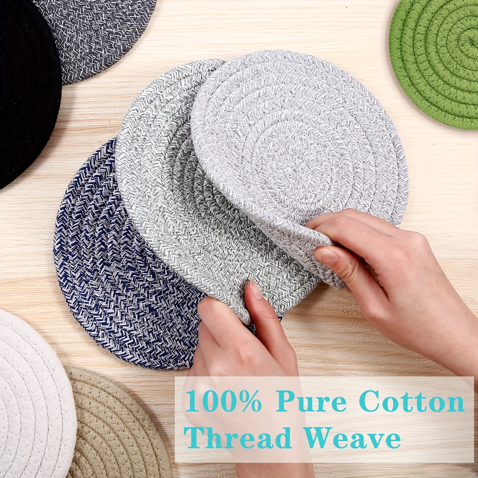 Kitchen Pot Holders Set Trivets Set 100% Pure Cotton Thread Weave