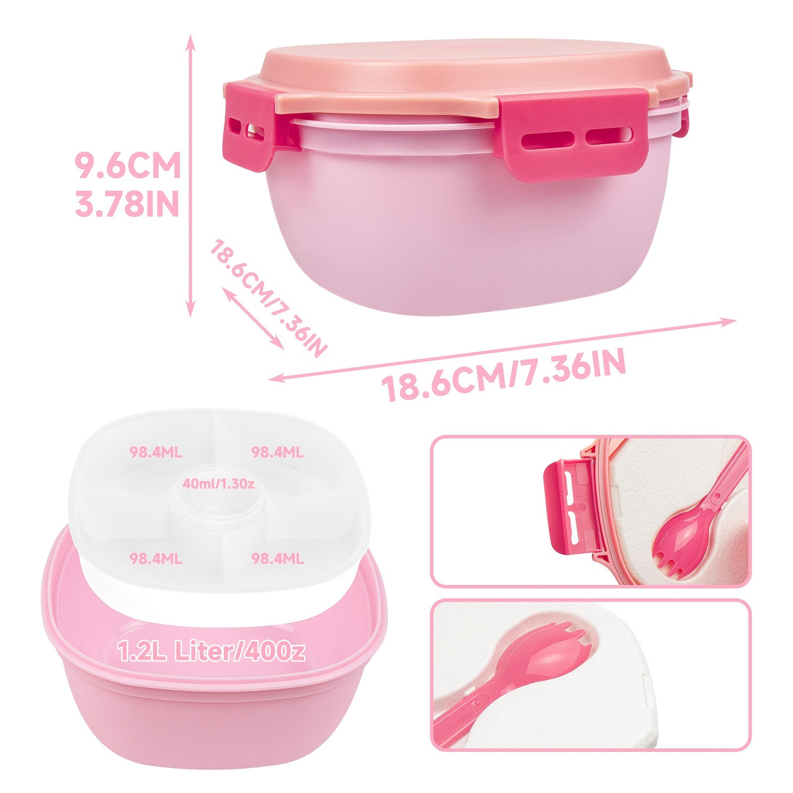 1pc Leakproof Bento Box w/ Ice Pack, Fork - 1.2L
