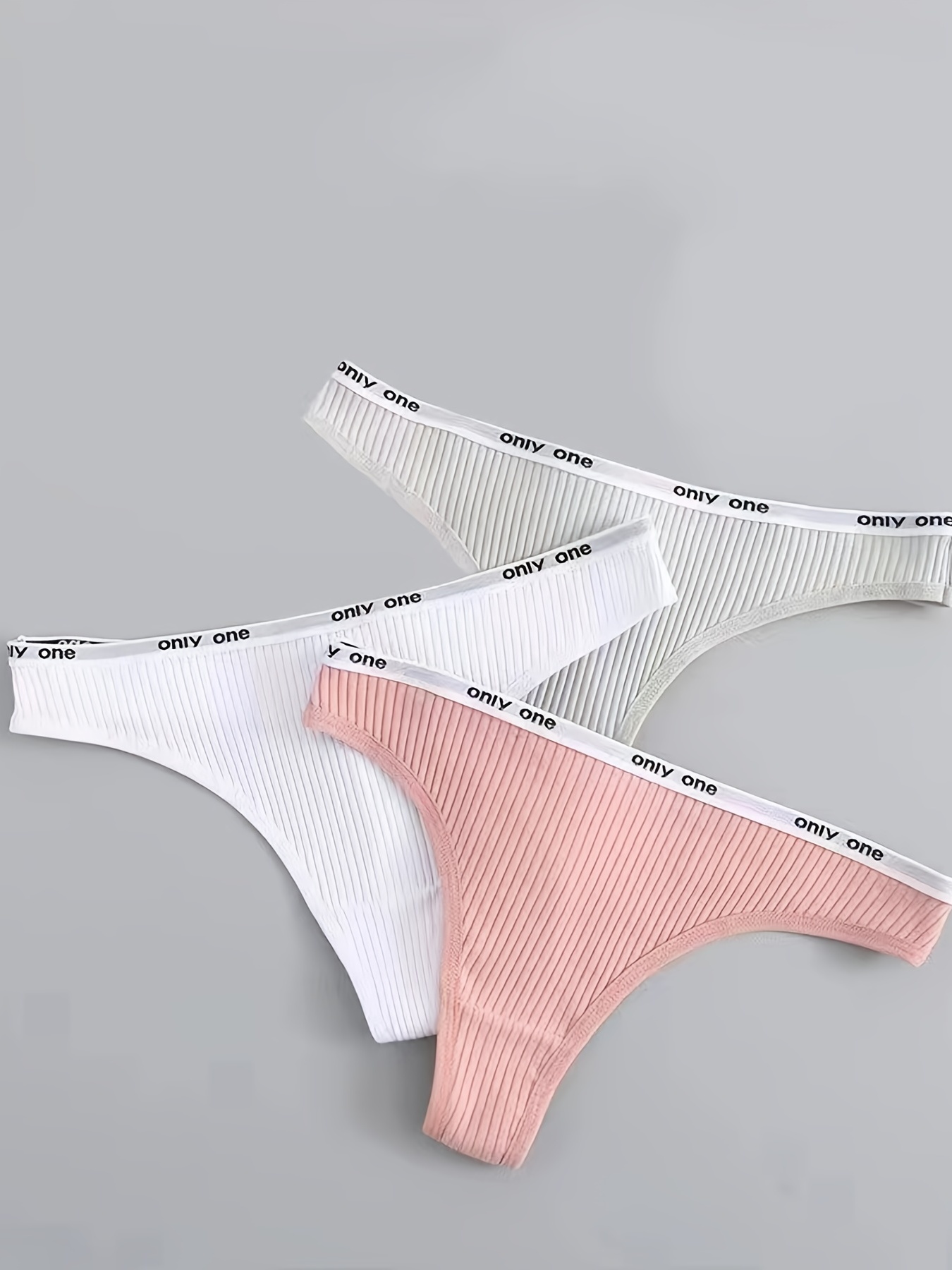 3pcs Letter Tape Thong Panties Soft Seamless Ribbed - Temu