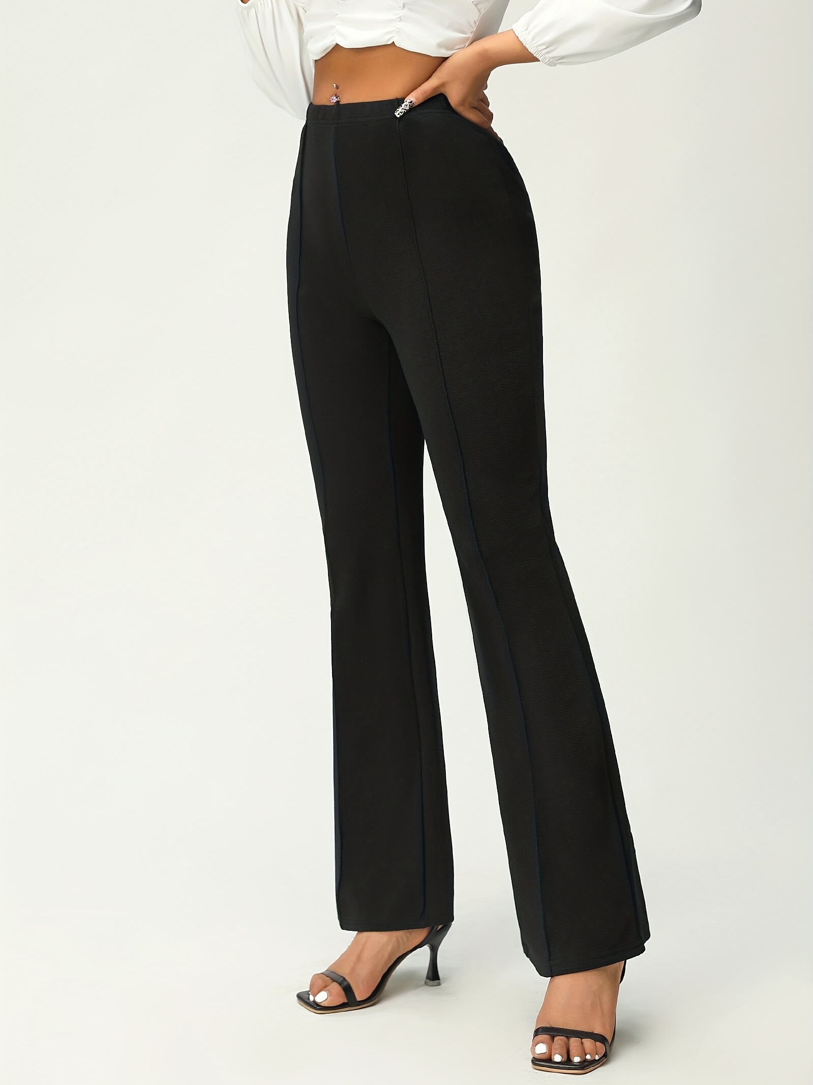 Allegra K Women's Business Elegant High Waist Stretch Flare Pants Work  Trousers Black X-Small