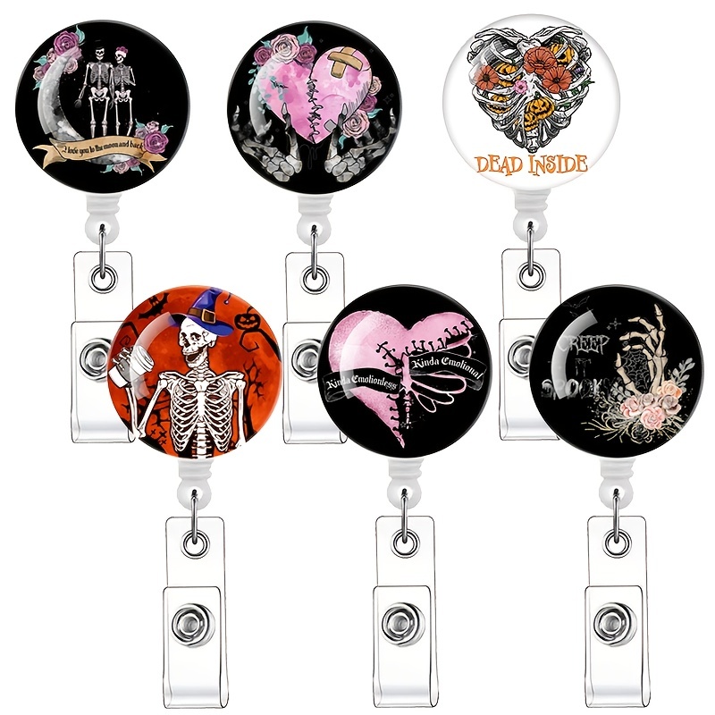 6pcs Unique Horror Gothic Style Badge Reel Retractable Badge Holders  Suitable For Nurses, Doctors, Teachers, ID Card Holders And Student  Business Meet