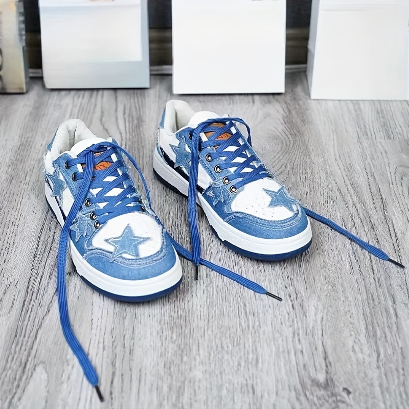 Womens Star Pattern Denim Sneakers Casual Lace Up Outdoor Shoes Comfortable  Low Top Couple Shoes - Women's Shoes - Temu Italy