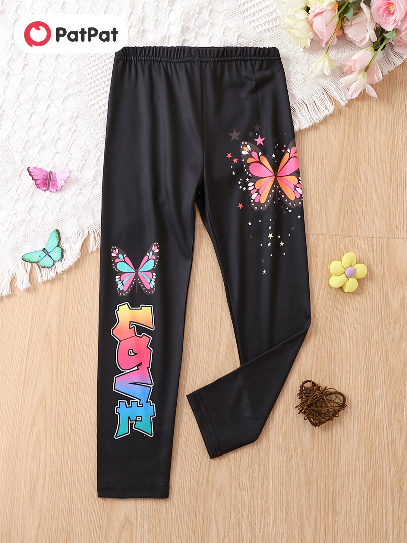 Little Girls Imitation Denim 3d Print Trousers Graffiti - Temu