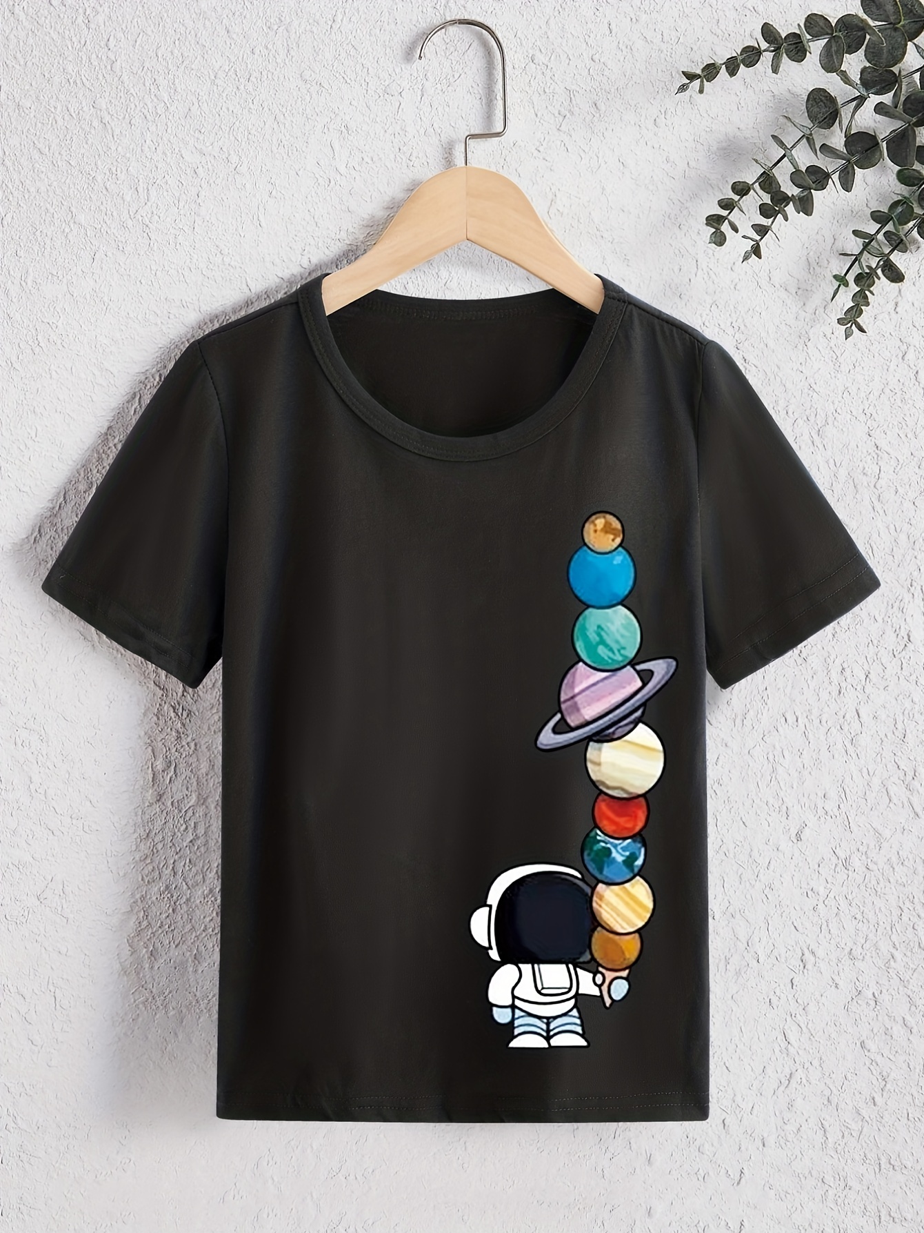 Boys Astronaut And Planet T-shirt Tee Top Short Sleeves Crew Neck