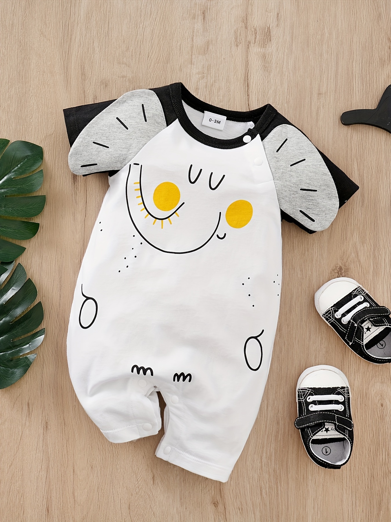 Baby Boys Cute Elephant Graphic Print Short Sleeve Romper Jumpsuit