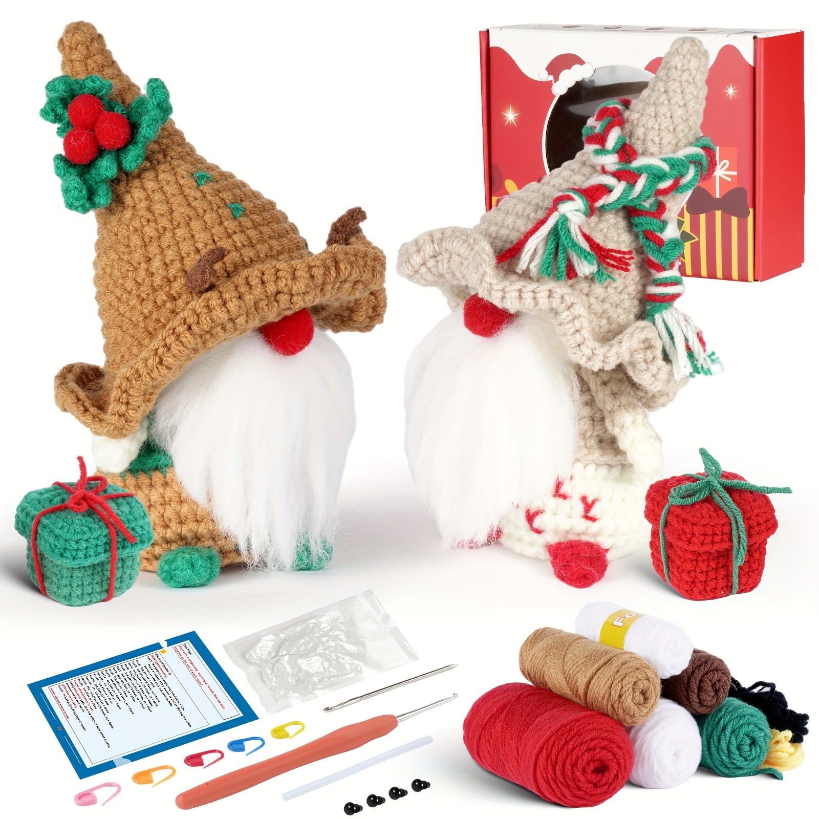 Christmas Gnome with Balls Crochet Kit for Beginners, Beginner Crochet Kit  for Adults with Step-by-Step Video Tutorials, Create Your Own Festive