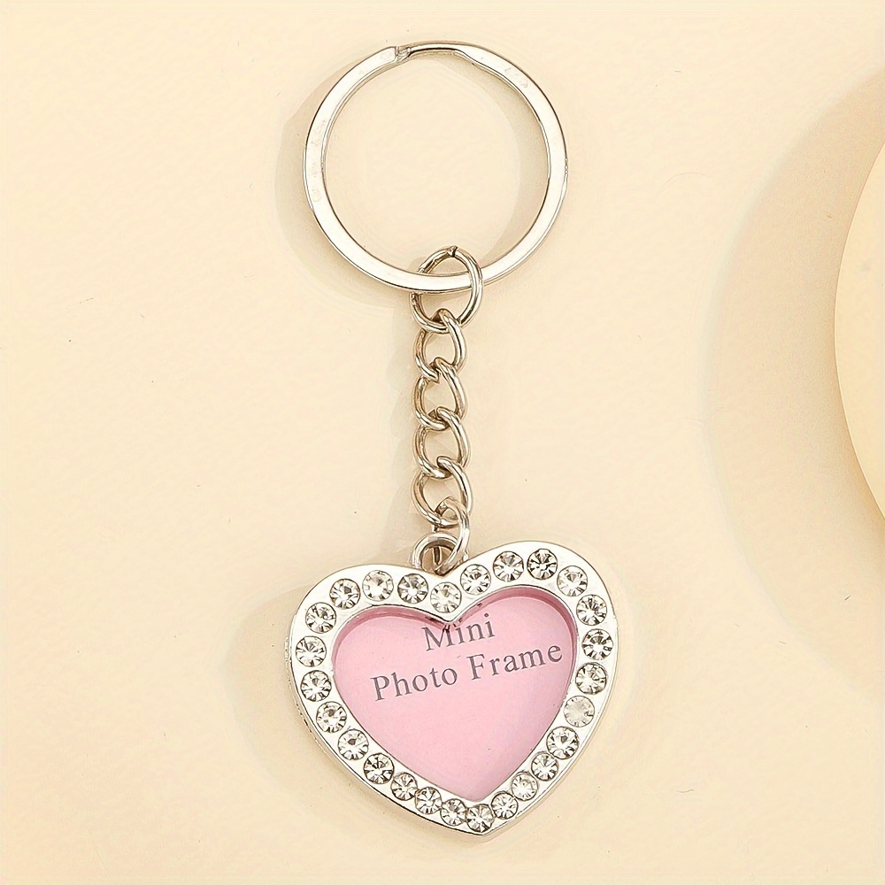 1pc Car Hanging Ornament Keychain Heart Rearview Mirror Pendant with Sublimation Blank Heat Transfer Photo Frame Key Chain Ring Christmas Gifts,Temu