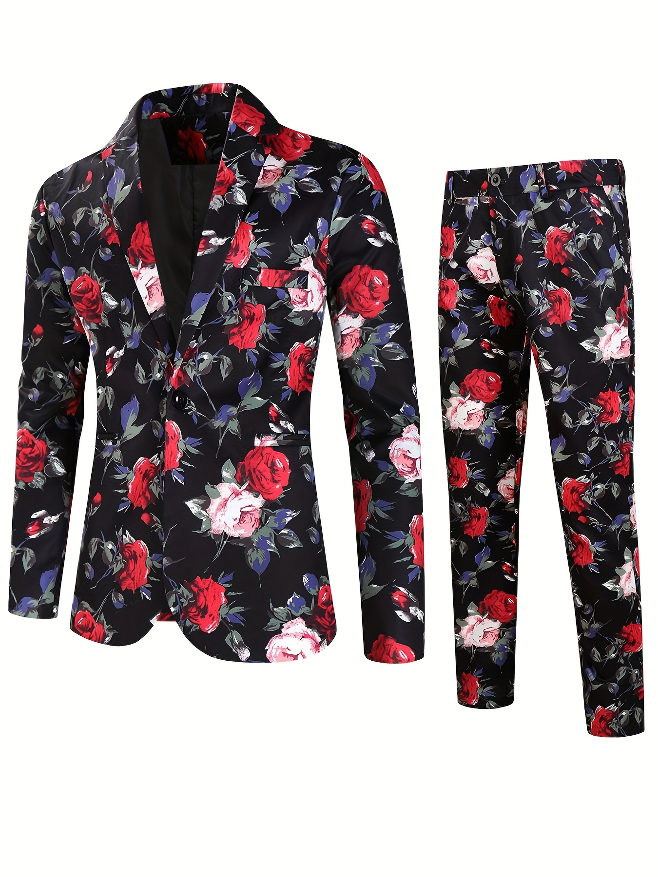 rose full body print mens business suit trendy suit jacket and formal business trousers