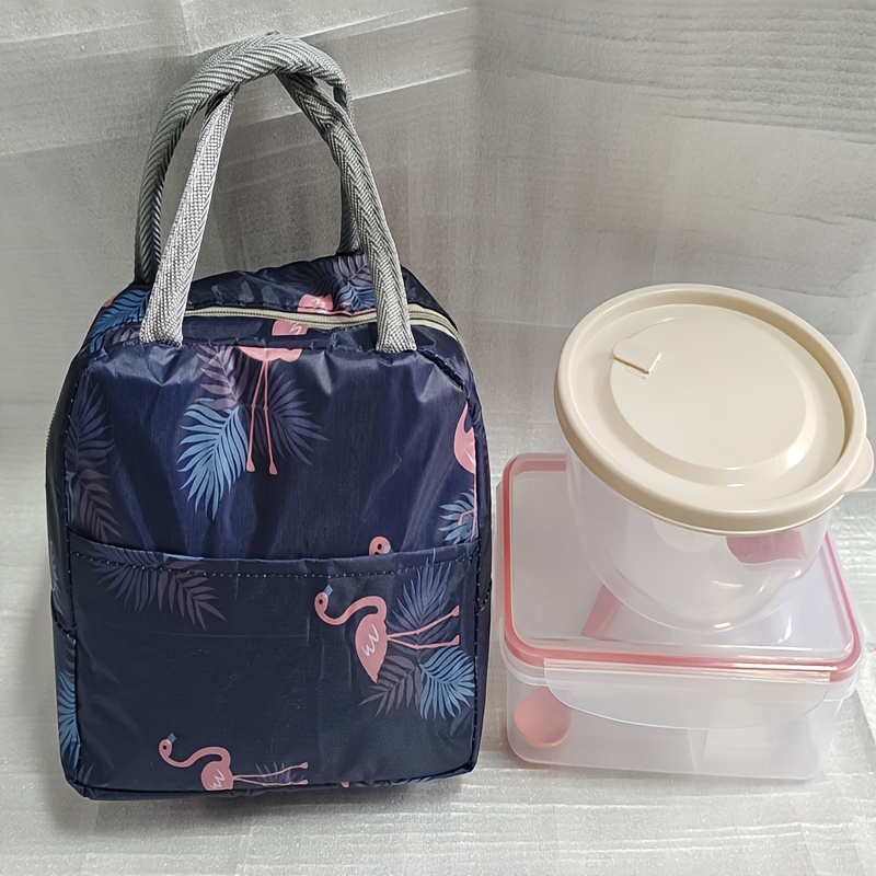 Insulated Lunch Bag for Women Men, Reusable Lunch Tote Lunch Box Organizer Cooler  Bag with Front Pocket for Work Travel Picnic (Cute Flamingo) 