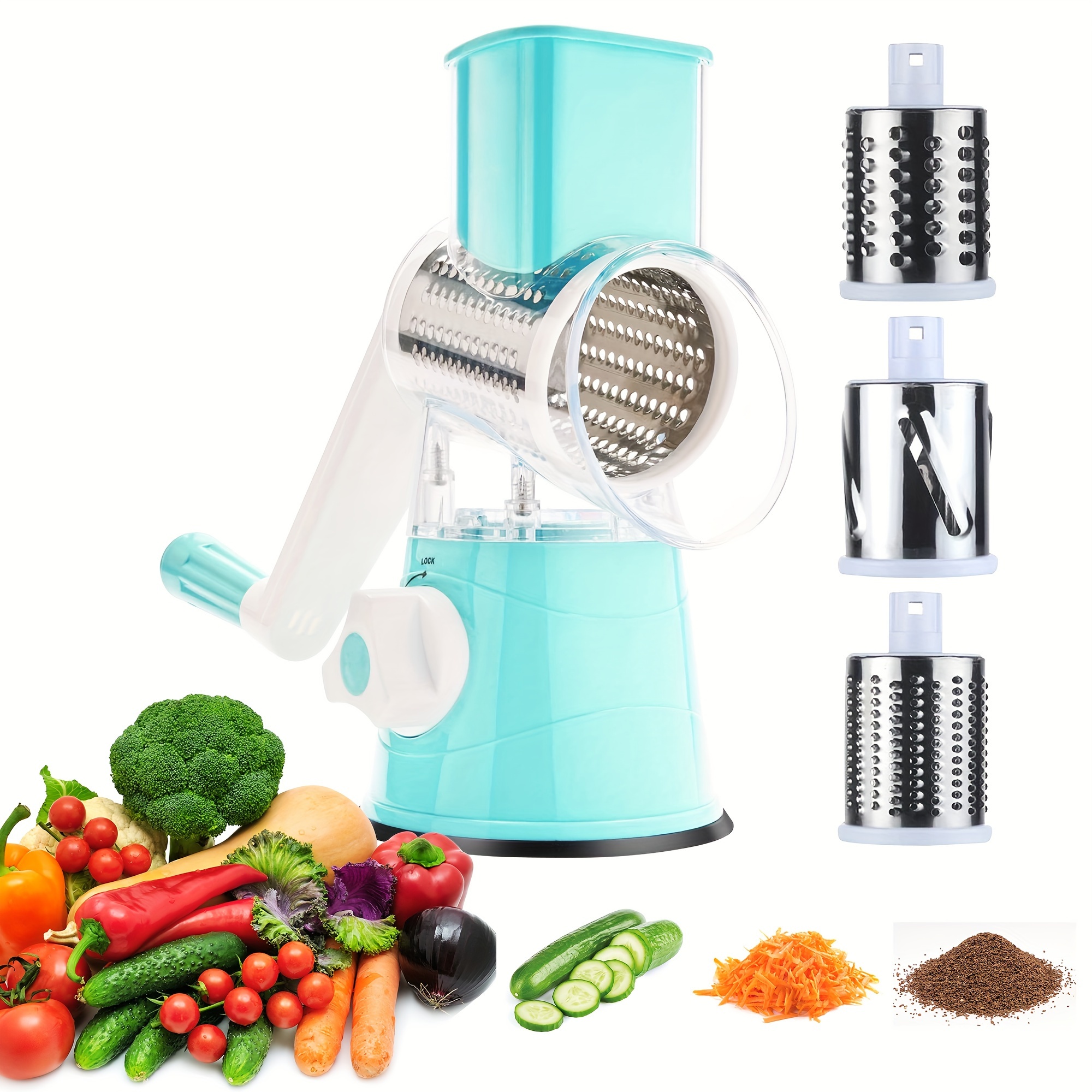 Vegetable Cutter, Cheese Shredder, Rotary Vegetable Slicer, Vegetable Grater,  Manual Cheese Grater, Multifunctional Vegetable Cutter With 3 Blades,  Potato Shredders, Fruit Chopper For Kitchen, Kitchen Stuff, Kitchen Gadgets  - Temu