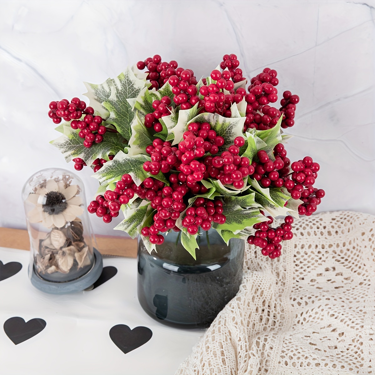 3pcs, Winter Berry Long Stems Artificial Berry Simulation Beans Picks  Lifelike Berries Bouquet Christmas New Year Spring Festival Home Decoration  For