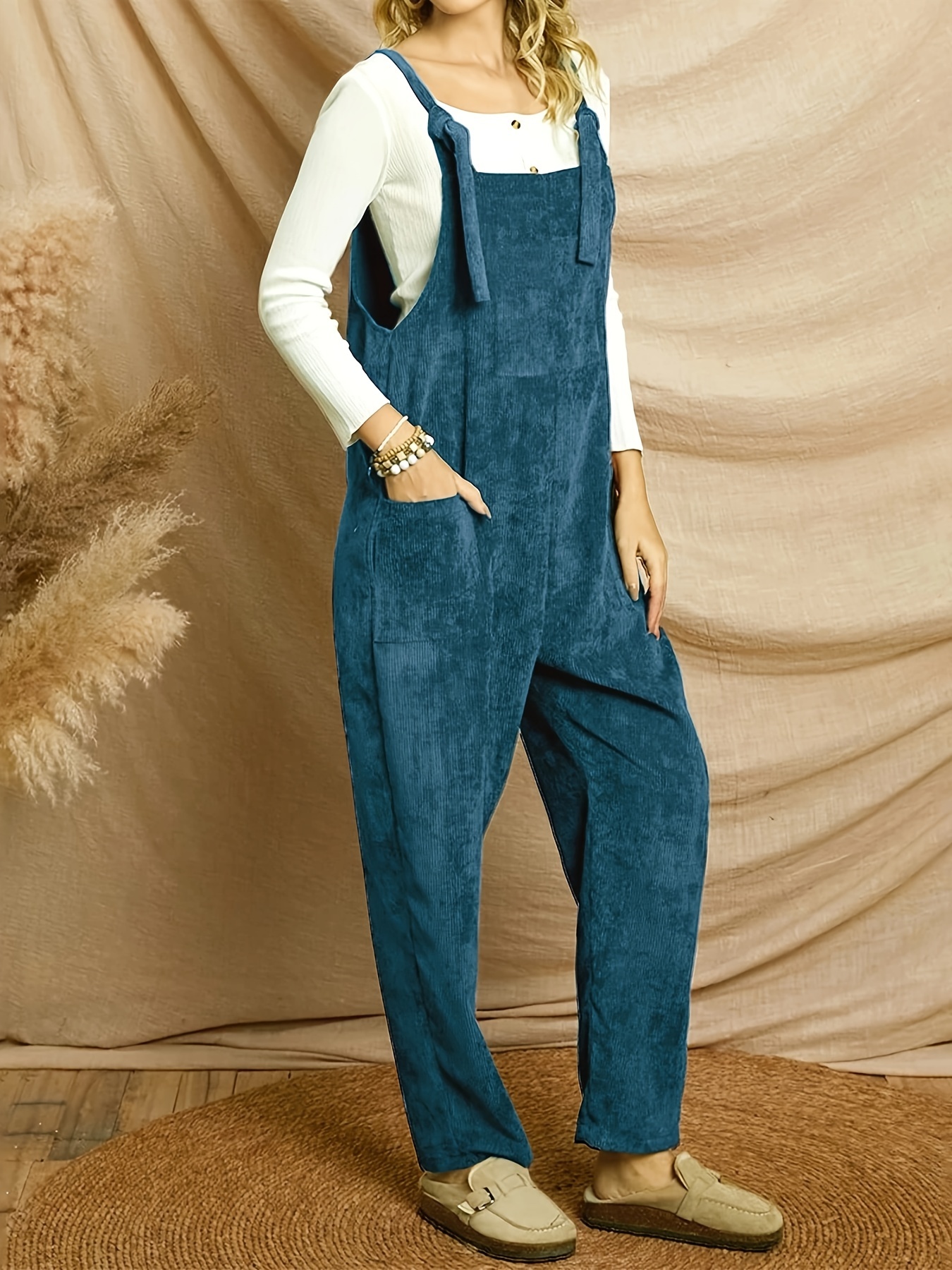 Plus Size Preppy Overalls Women's Plus Solid Corduroy Buckle - Temu