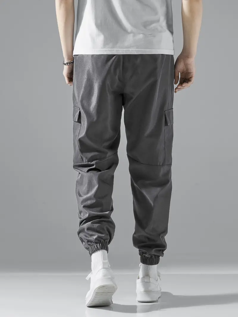 Nylon Drawstring Cargo Pants - Gray