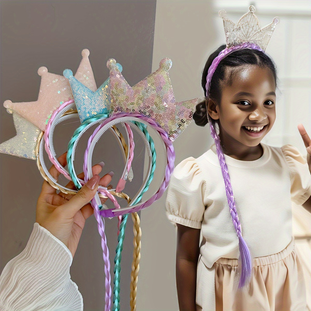 Corona arcoíris para fiesta de 4º cumpleaños: corona de cumpleaños con  purpurina, sombreros de cumpleaños para niños, accesorios para fotos de