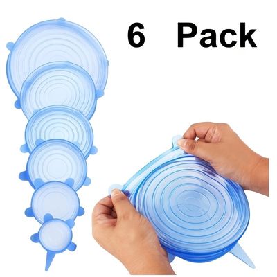 6pcs Silica Gel Fresh-keeping Cover Stretchable Multi-functional Fruit And Vegetable Fresh-keeping Film Bowl Cover 8.27/6.5/5.71/4.53/3.74/2.56 Inches