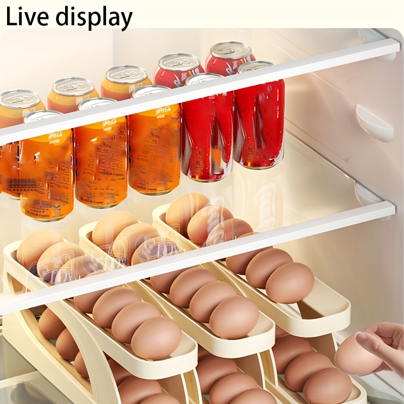 1pc Slide Type Egg Holder Box For Refrigerator Side Door, Double-layer  Automatic Egg Roller, Kitchen Countertop Anti-drop Egg Storage Rack