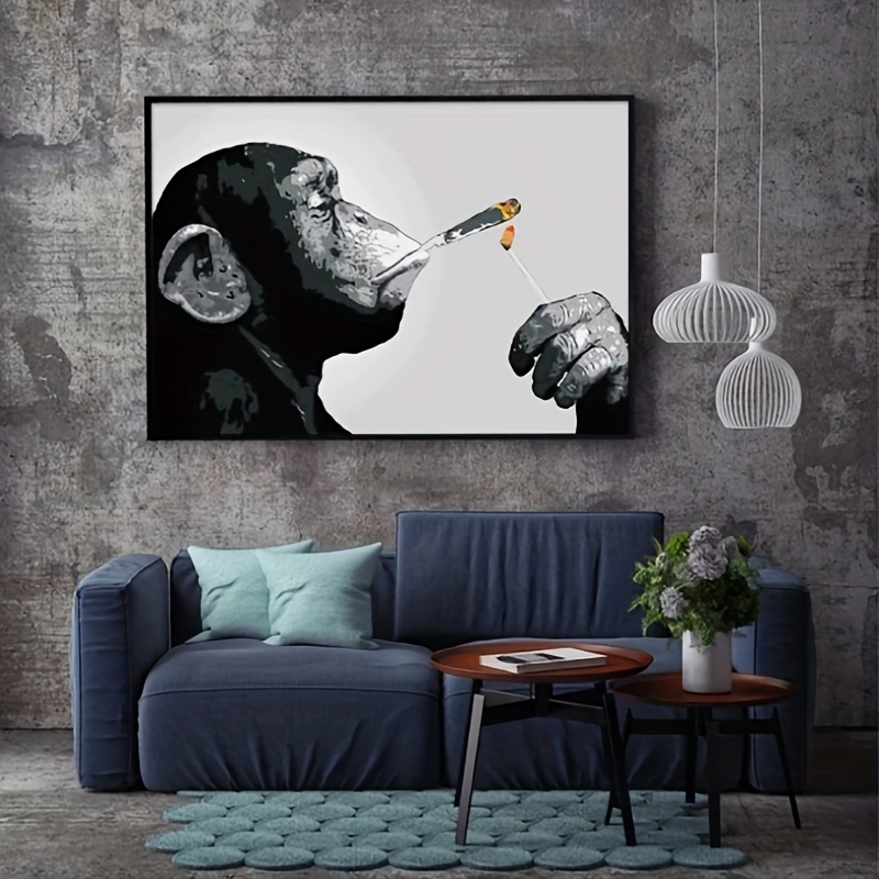 抽象動物アートキャンバス絵画猿オランウータン喫煙葉巻ポスター