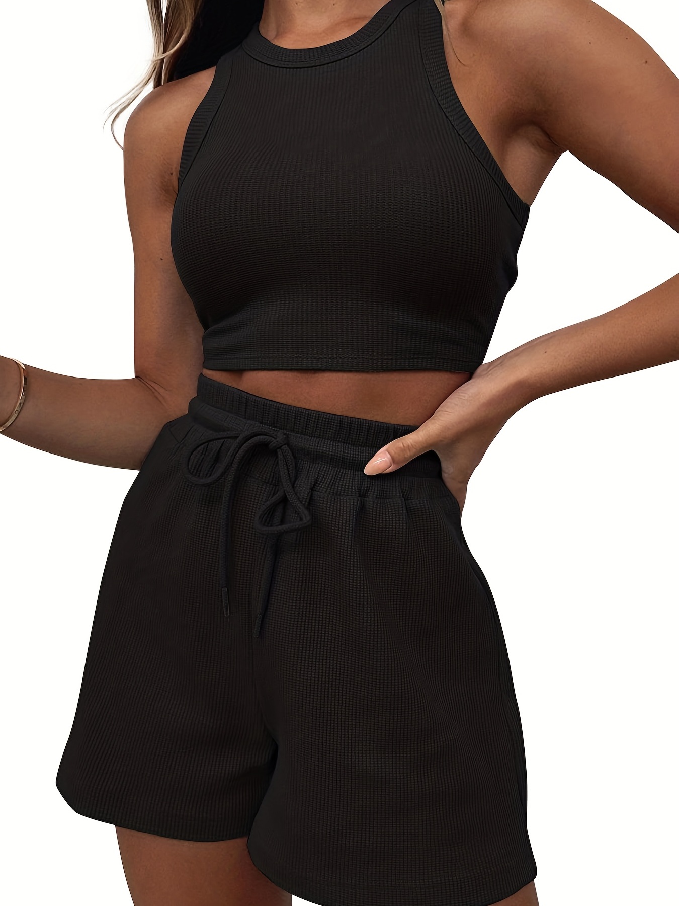  Ecirod 2 Piece Shorts Set for Women Casual Outfits Irregular  High Slit One Shoulder Shirt Short Leggings Black : Sports & Outdoors