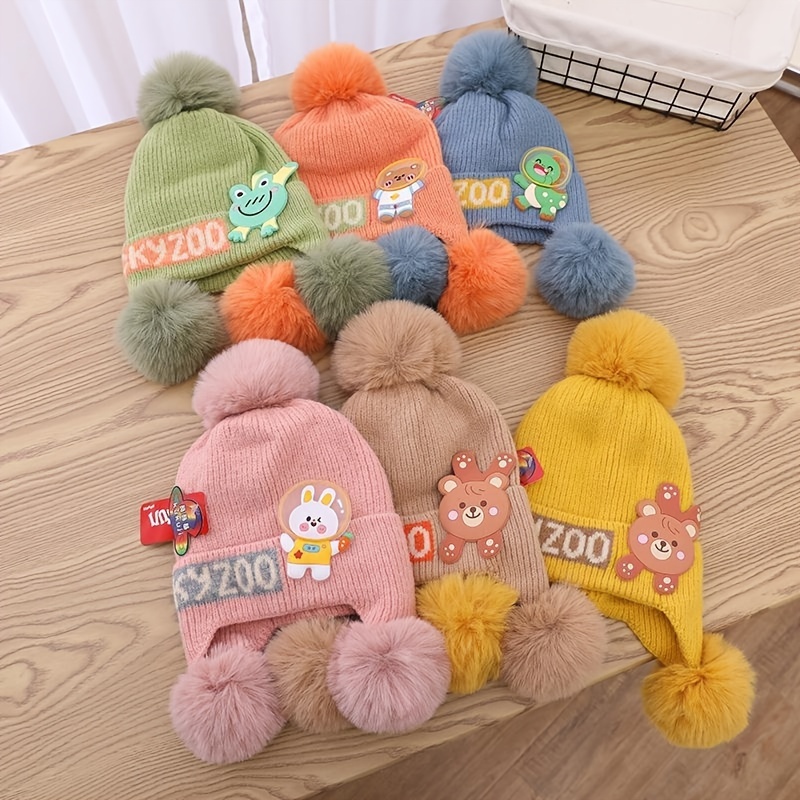 Gorro Lana Decoración Pompones Niñas Niños - Temu