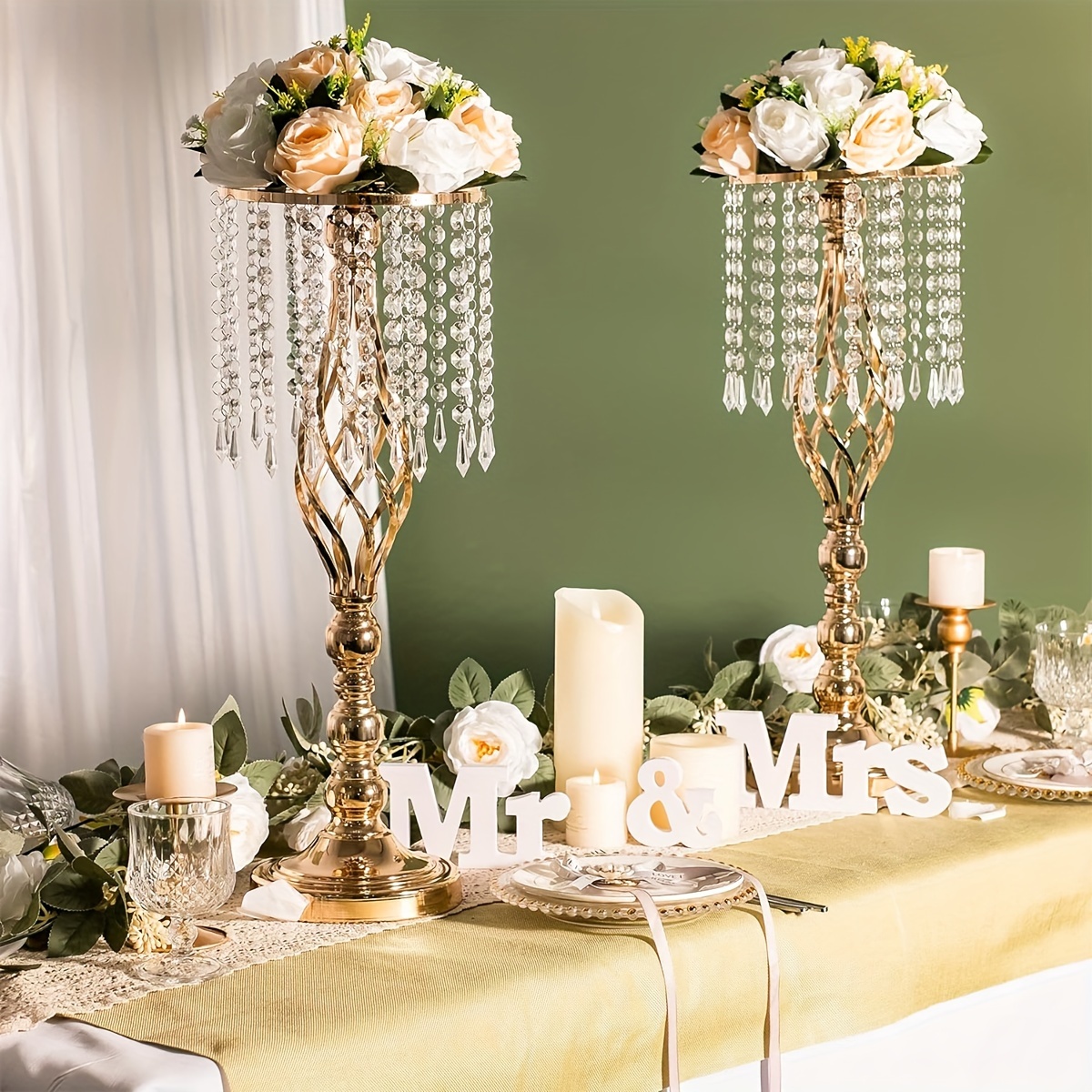  Centros de mesa de boda para mesas de recepción, soportes de  candelabros giratorios, jarrones de arreglo floral de boda, centros de mesa  de metal para boda, decoración principal del hogar, dorado 