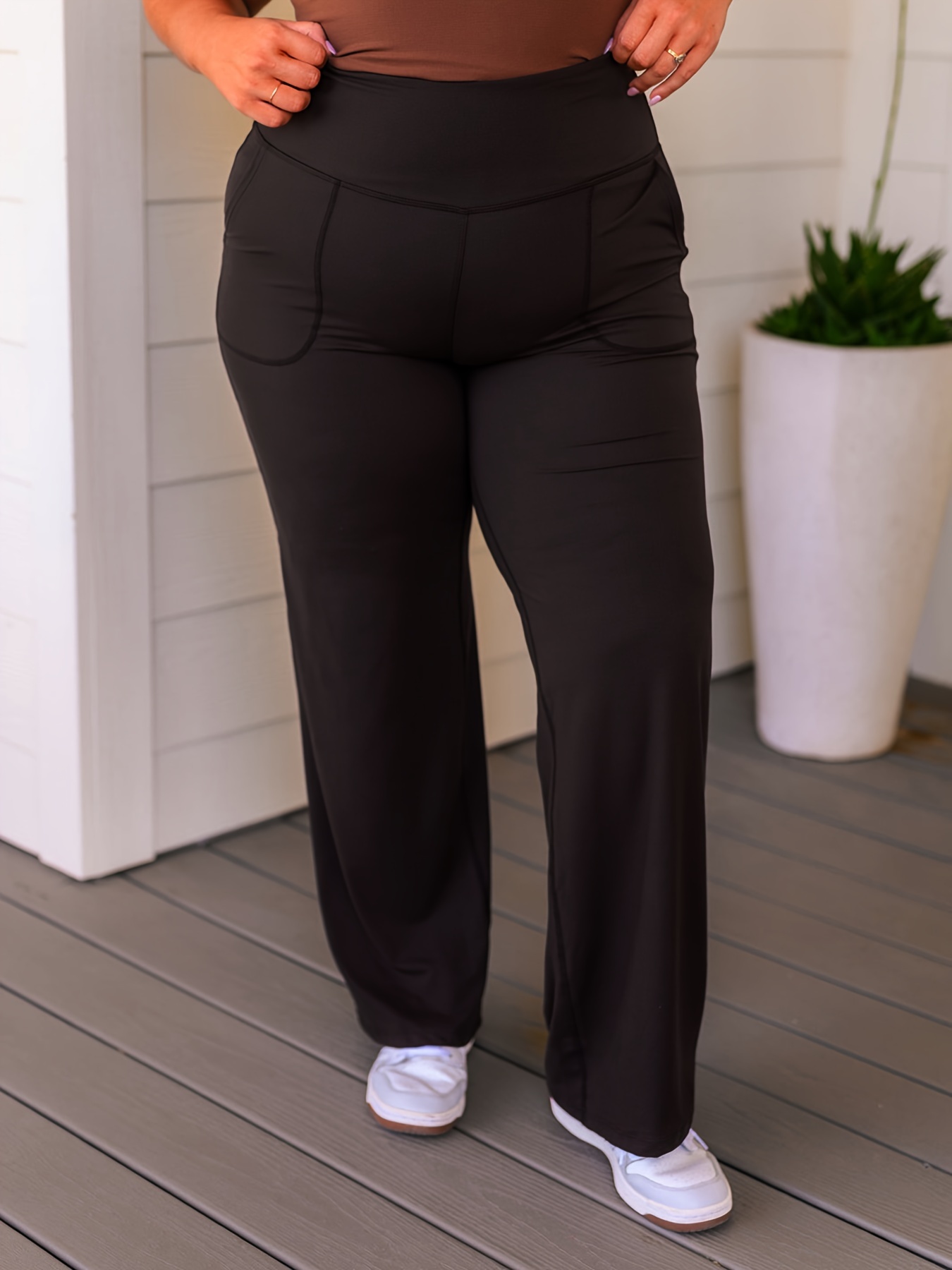 Plus Size High Rise Double Breast Decor Skinny Pants Women's - Temu  Australia