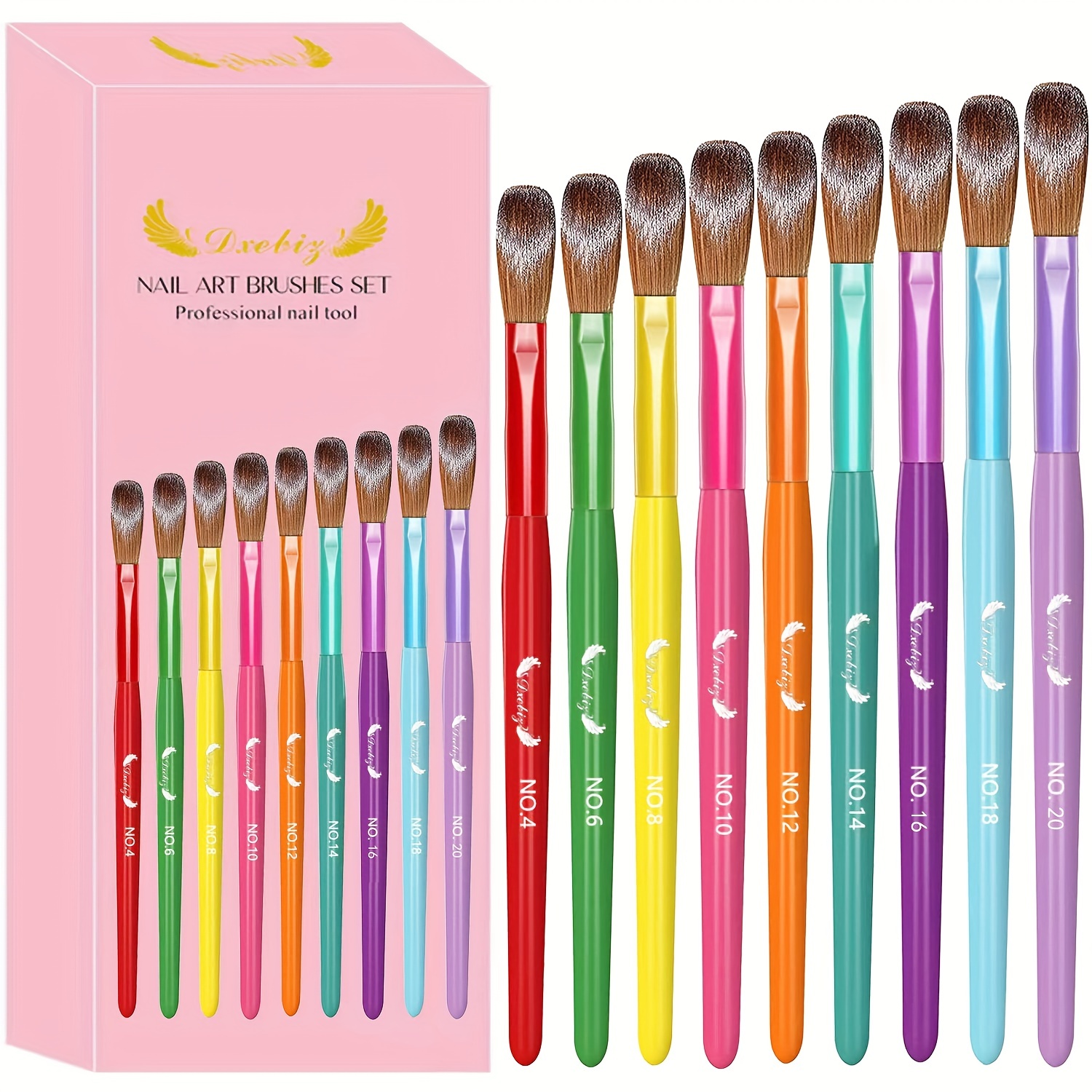Saviland 7PCS Acrylic Nail Brush Set,Nail Brushes For Acrylic Application  Size 6/8/10/12/14/16/18, Rainbow With Wooden Handle Acrylic Powder Brushes  For Nail Extension 3D Carving For Beginners