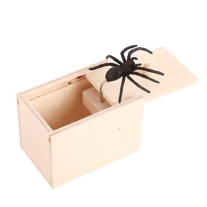 Spider In A Box Prank Set - 2 Wooden Prank Boxes With Realistic Rubber Spider, Halloween Joke Gift