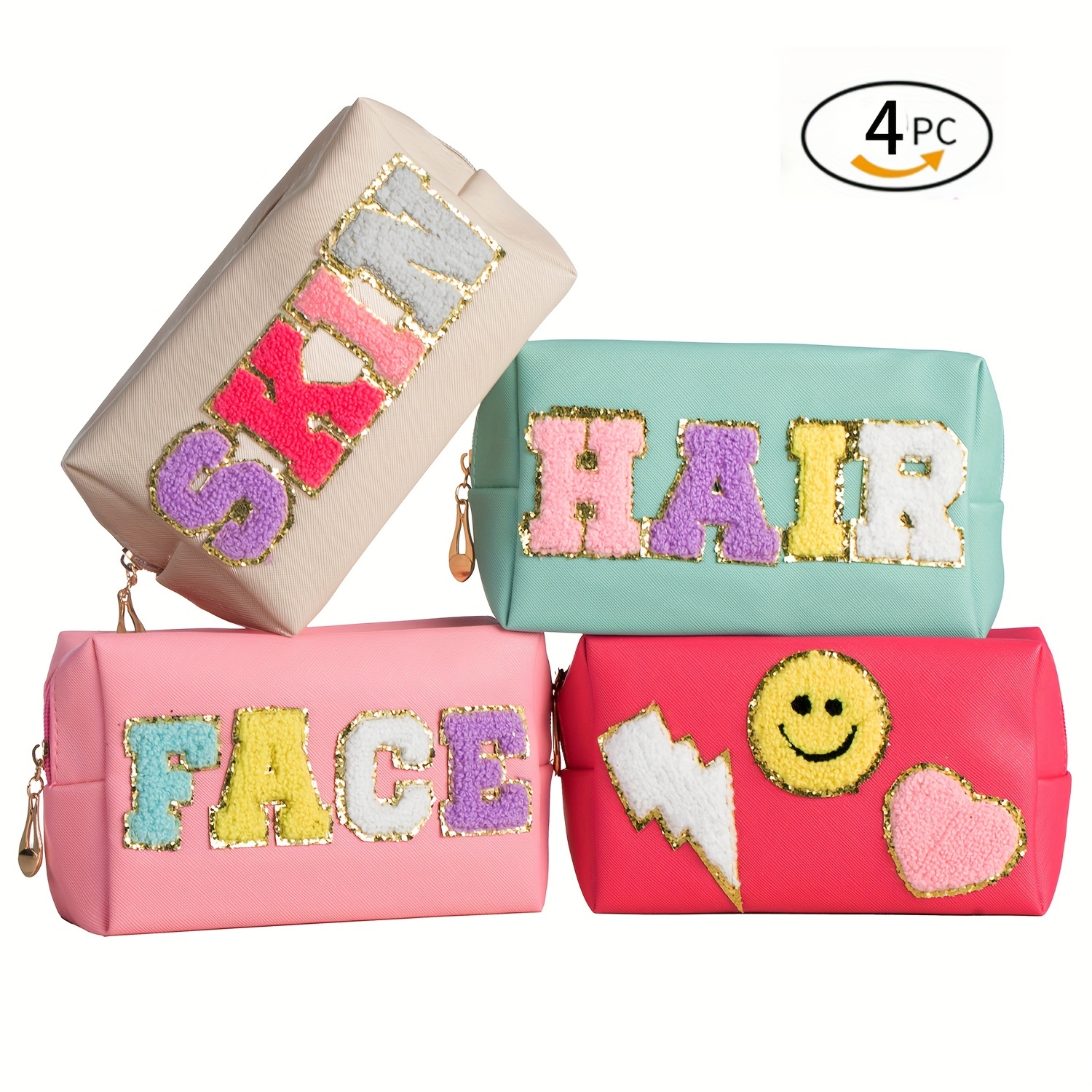 2 Pack Preppy Patch Makeup Bag Cosmetic Travel Toiletry Bag For