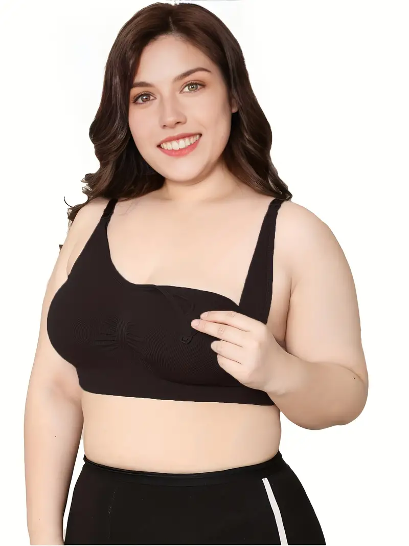 Plus Size Sports Bra Women's Plus Solid Ribbed Full Coverage