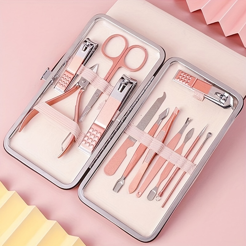 Manicure Set, Travel Mini Nail Clippers Kit Pedicure Care Tools, 10pcs  Stainless Steel Grooming kit (Pink)