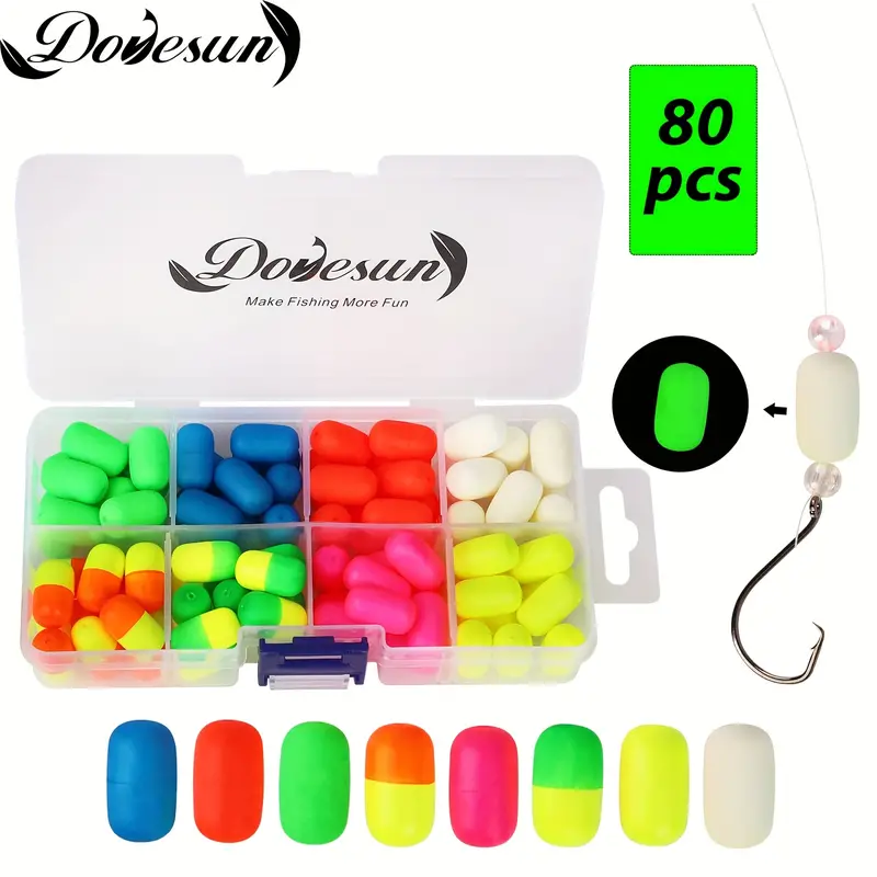 80pcs Fishing Floats Set: Foam Floats, Pompano Rigs & Cylindrical Floats -  Perfect for All Types of Rigging - Includes Tackle Box!