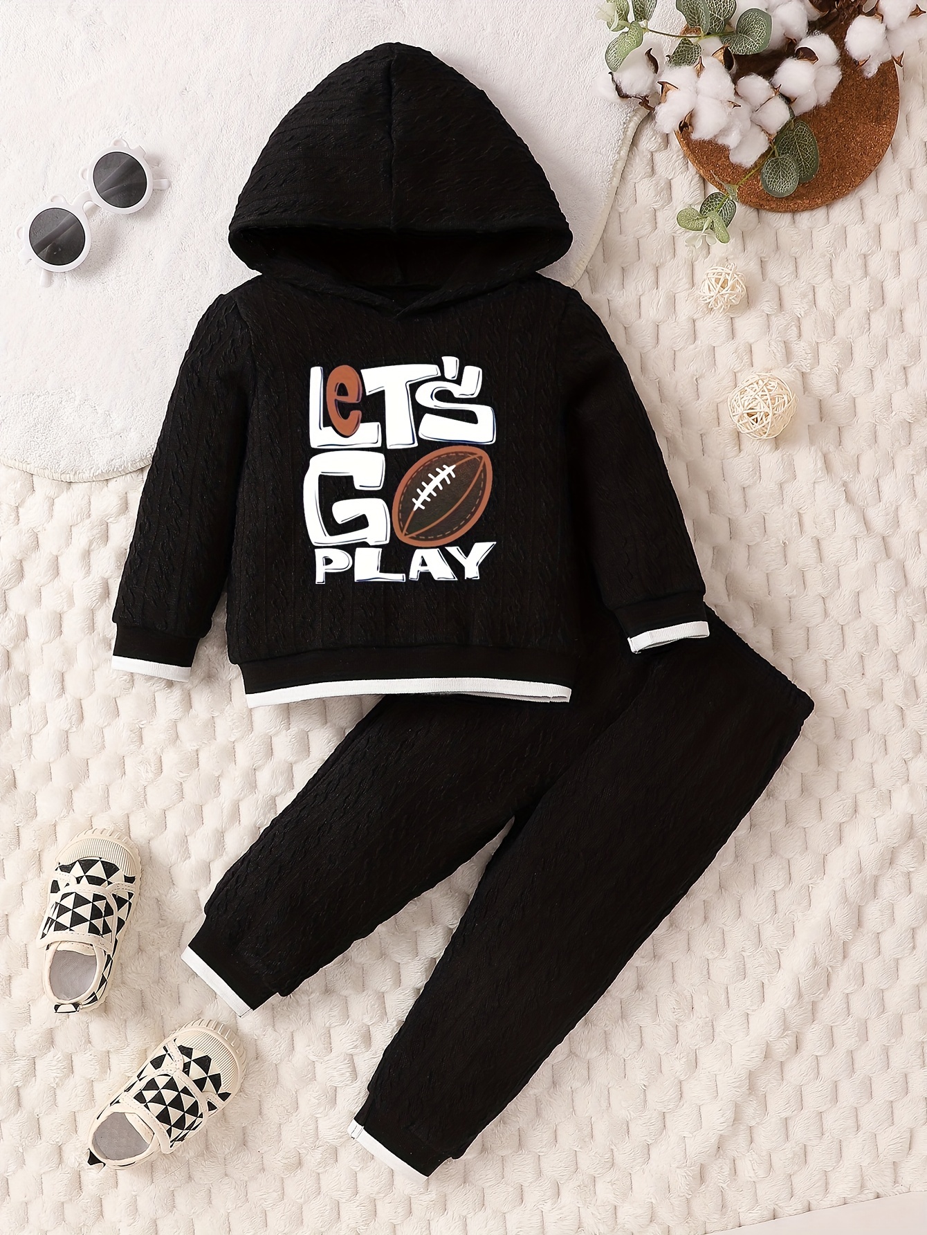 Boy s Football Letter Print Outfit Jacquard Hoodie Temu