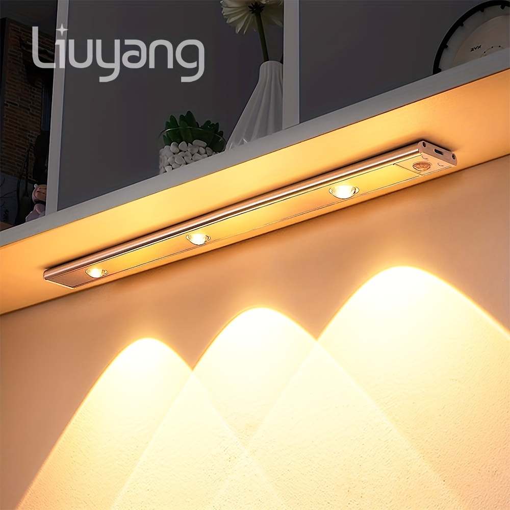 Luz de armario con sensor de movimiento 20 cm, luz nocturna LED recargable  por USB, batería integrada, iluminación debajo del armario, Slimline