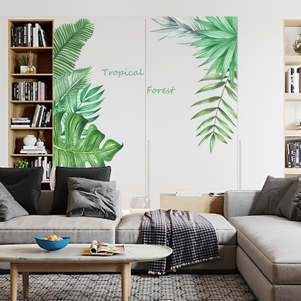 Visland Tropical Wall Stickers Jungle Leaf Wall Posters for Bedroom, Palm  Leaf Wall Decals Vinyl Peel and Stick Green Plants Art Murals for Living