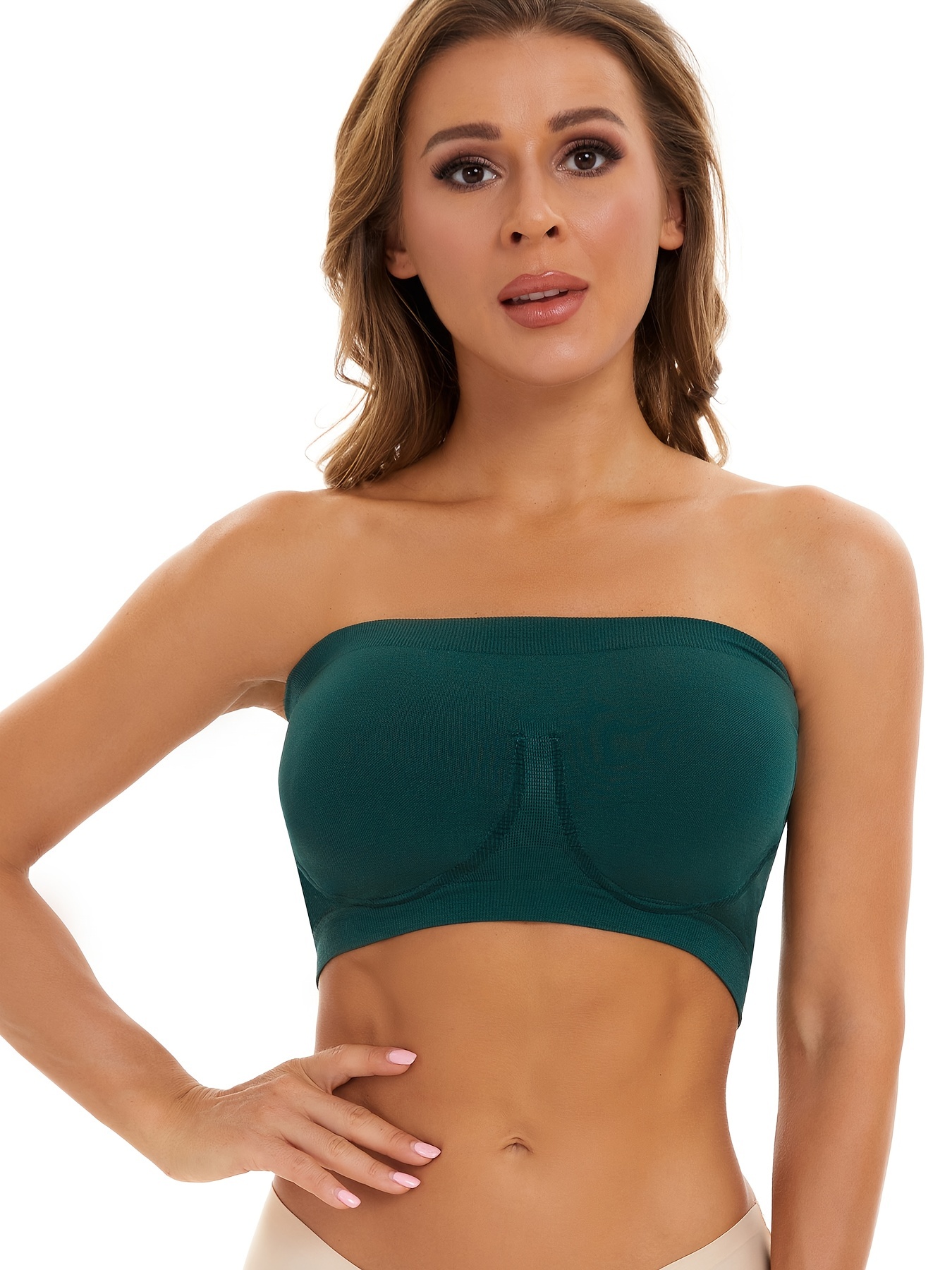 Bandeau Bra Women's Seamless MID Solid Color Sports Bra with