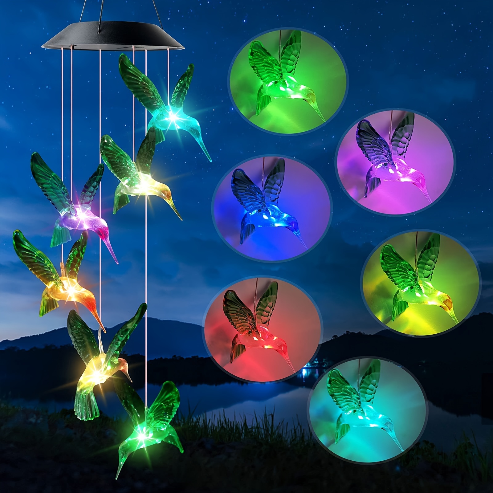 

Solar Hummingbird Wind Chimes Outdoor Indoor, Color Changing Led Solar Wind Chimes Lights, Colorful Decorative Moving Hanging Wind Chimes For Home, Yard, Garden, Hummingbird Birthday Gift For Women