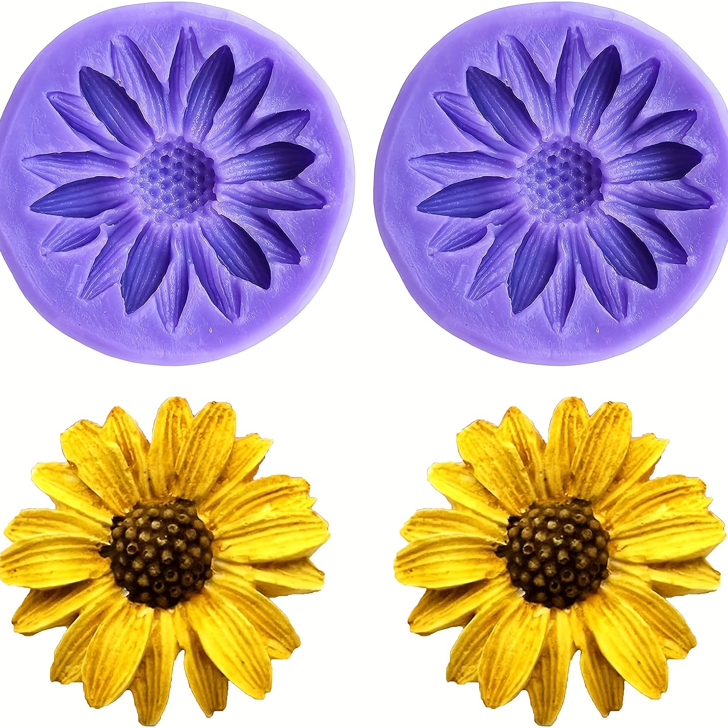 

2pcs, Sunflower Flowers Silicone Molds For Cake Topper Decoration, Premium Fondant Mold For Diy Chocolate Candy Jelly Resin Clay Crafts Mould Baby Shower Party Supplies