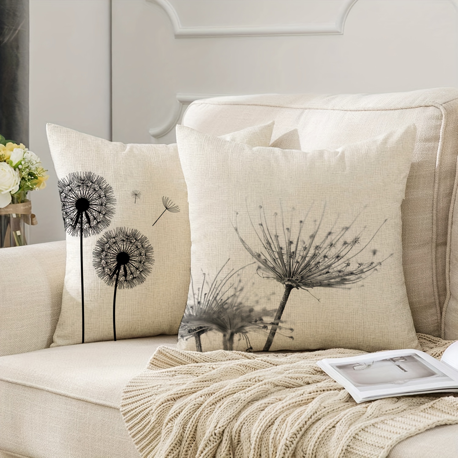 

1pc, Taraxacum Flower Decorative Throw Pillow Cover, Linen Square Decorative Throw Pillow Cover, Outdoor Pillow Cover, Bedroom Sofa Bed Car Home Decoration Cushion Cover (without Pillow Core)