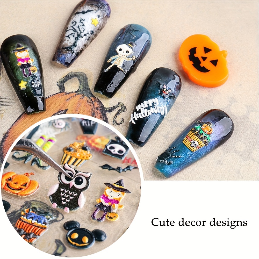 Halloween Nail Art Stickers,pumpkin Skull Spider Bat Ghost Black Cat Design  Nail Art Decals For Diy Or Nail Salons,self Adhesive Nail Art Supplies For  Women And Girls - Temu