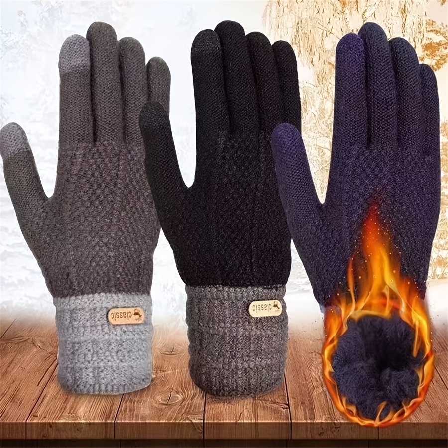 Mens Winter Warm Jacquard Knitted Touch Screen Gloves Plus Velvet Thicken, Free Shipping, Free Returns