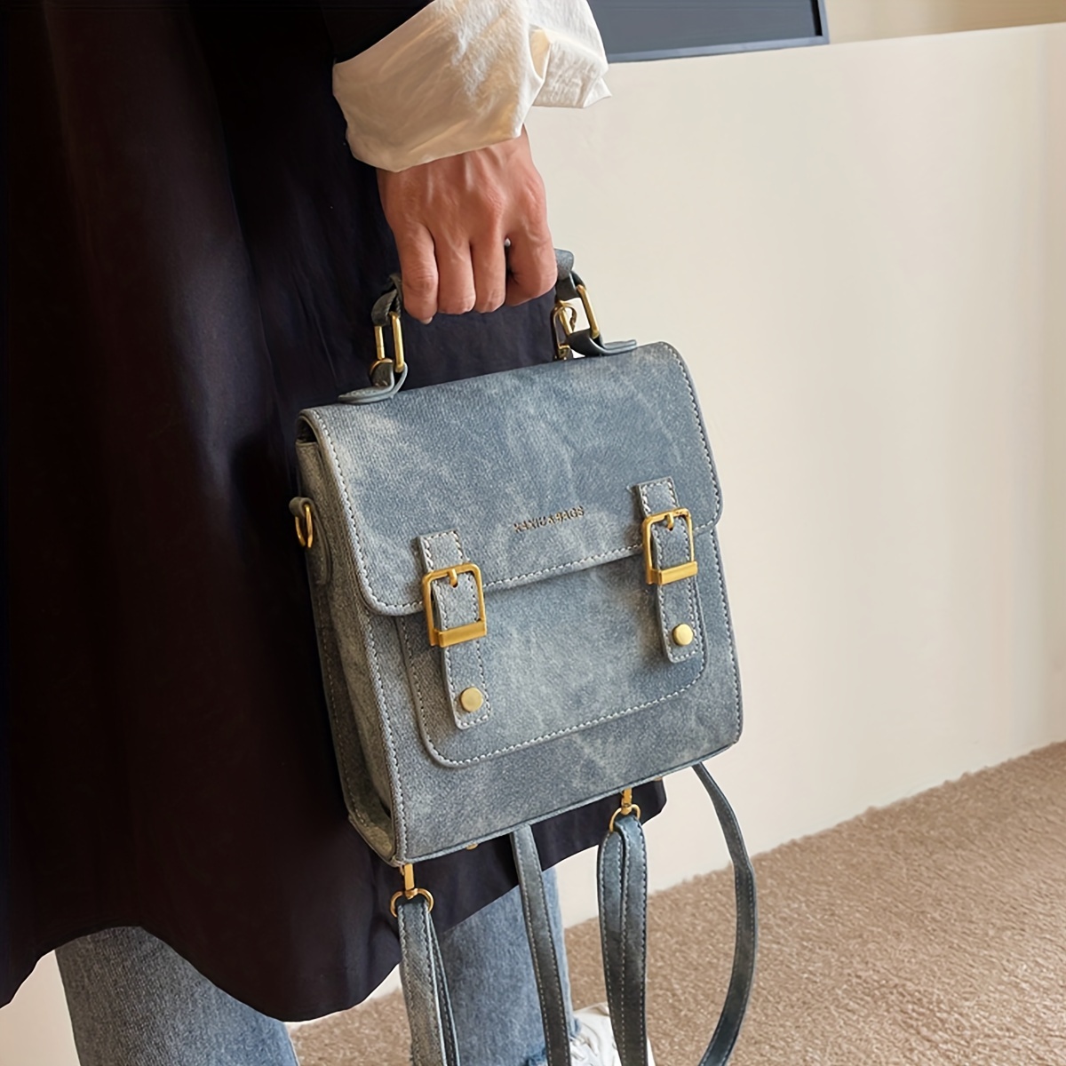 Women's Denim Small Mini Backpack Rucksack Daypack Travel bag Cute Purse  Retro