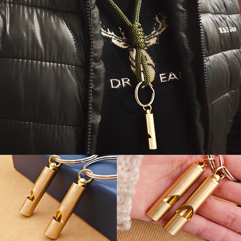 Brass Whistle Key Ring Army Green Rope Emergency Survival Whistle