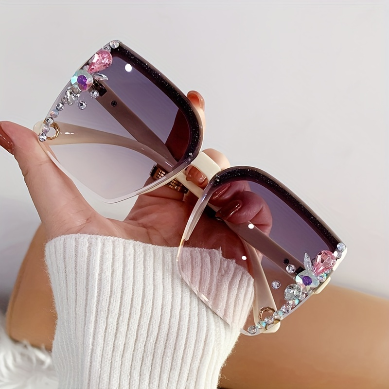 Designer Oversized Women Square Sunglasses Crystal Fashion Luxury Shades  UV400