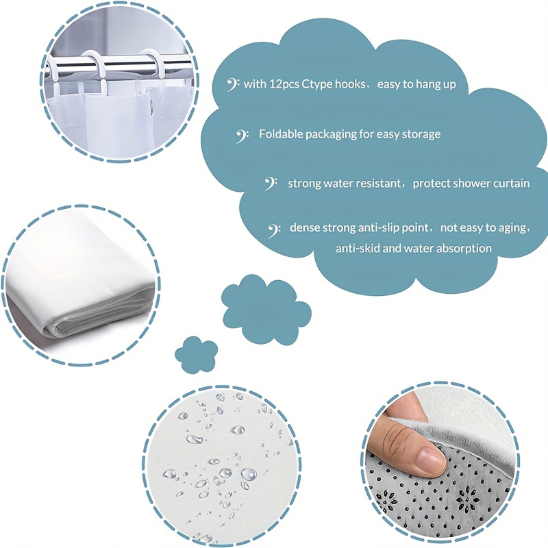 3 4pcs Rose Eyelash Shower Curtain Bathroom Mat Set