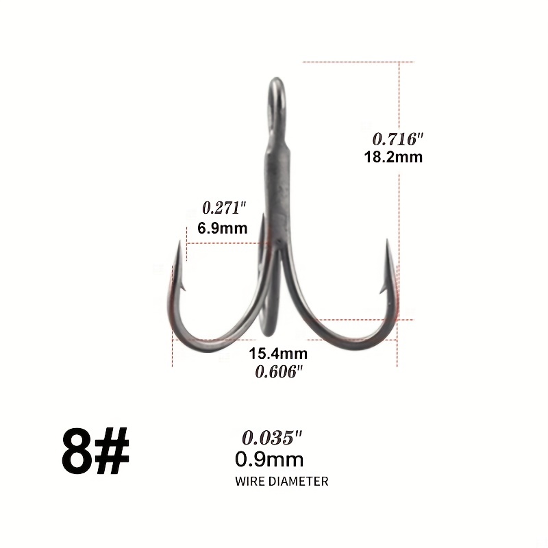 50pcs/set Strong Fishing Hooks Sharpened Treble Hooks 5 Sizes 2/0# 1# 3# 5#  7# Fishhook