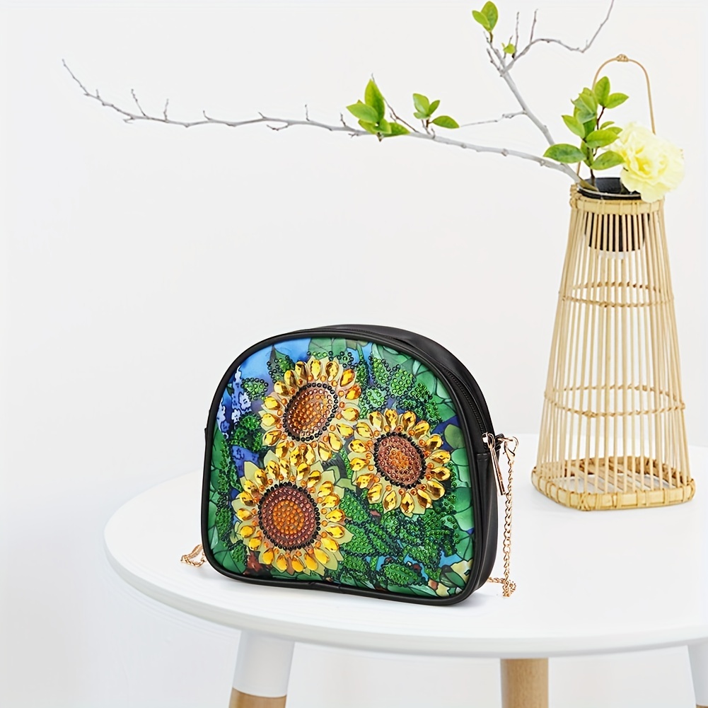  5D Diamond Painting Crossbody Bag with Chain,Crystal Tassel  Zipper Handbag, Rhinestone Leather Purse Clutch, Diamond Painting Kits for  Adults Kids,Makeup Shoulder Bag for Girl Women (Sunflower)